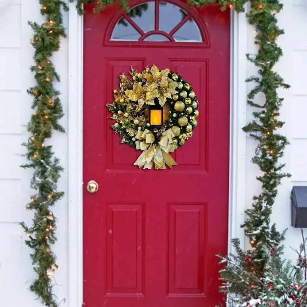Christmas Wreath Lantern Garland with Bow