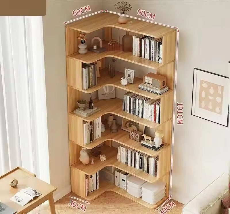 Bookcase Solid Wood Corner Modern Storage