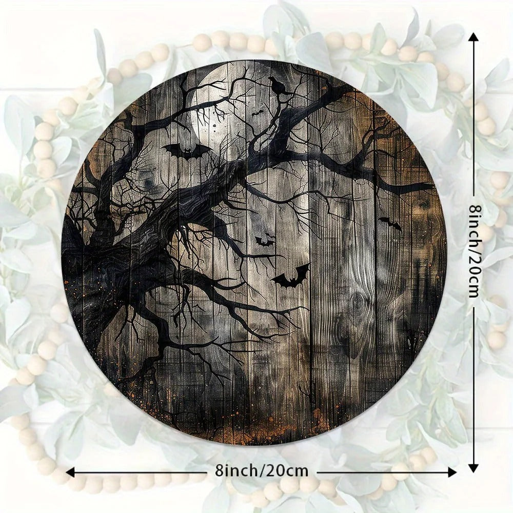 Halloween Wooden Hanging Sign - Full Moon Bat