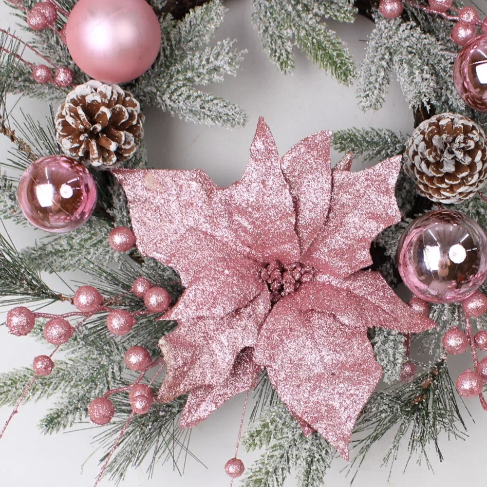 Christmas Wreath with Pink Rattan Pinecone Decoration