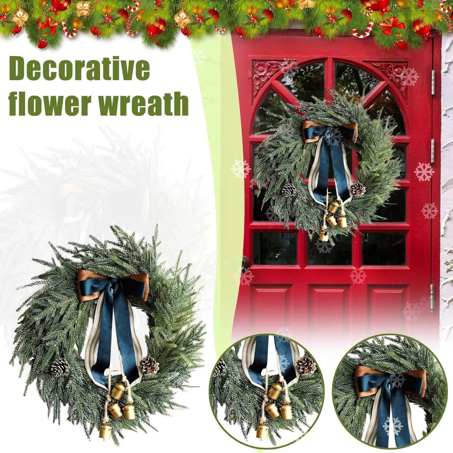 Christmas Wreath Artificial Norfolk Bells Ribbon