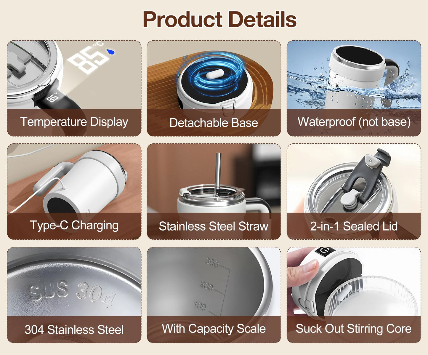Magnetic Self Stirring Stainless Steel Coffee Mixing Cup