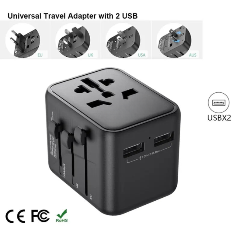 Travel Adapter Universal All-in-One with 2 USB