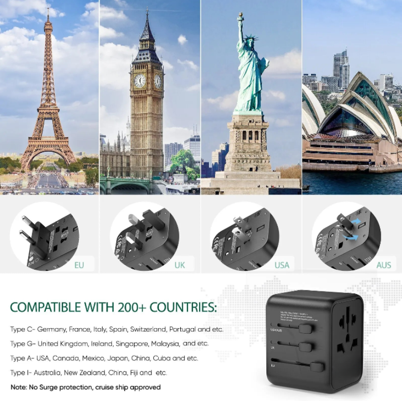 Travel Adapter Universal All-in-One with 2 USB