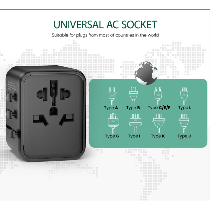 Travel Adapter Universal All-in-One with 2 USB