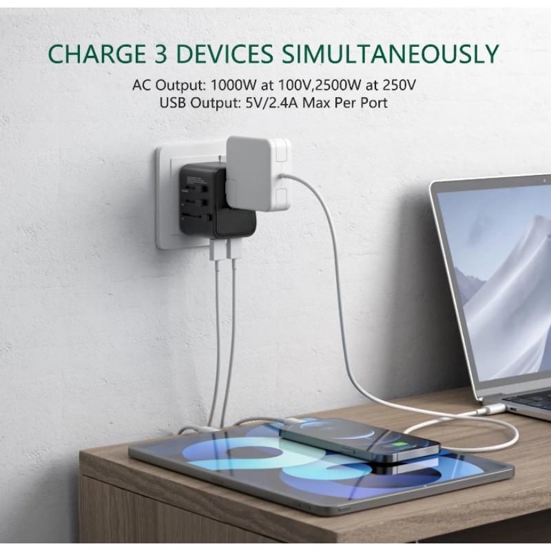 Travel Adapter Universal All-in-One with 2 USB