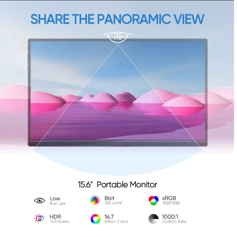 Portable Monitor Screen IPS Display USB-C HDMI 15.6"