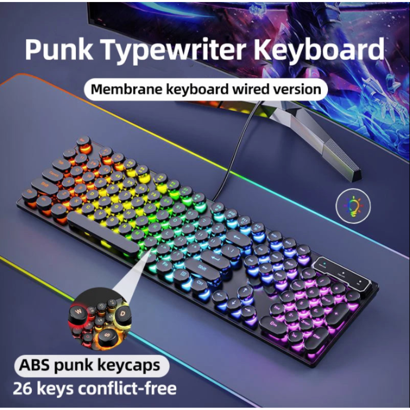 Retro Typewriter Gaming Keyboard RGB Wired 104 Keys