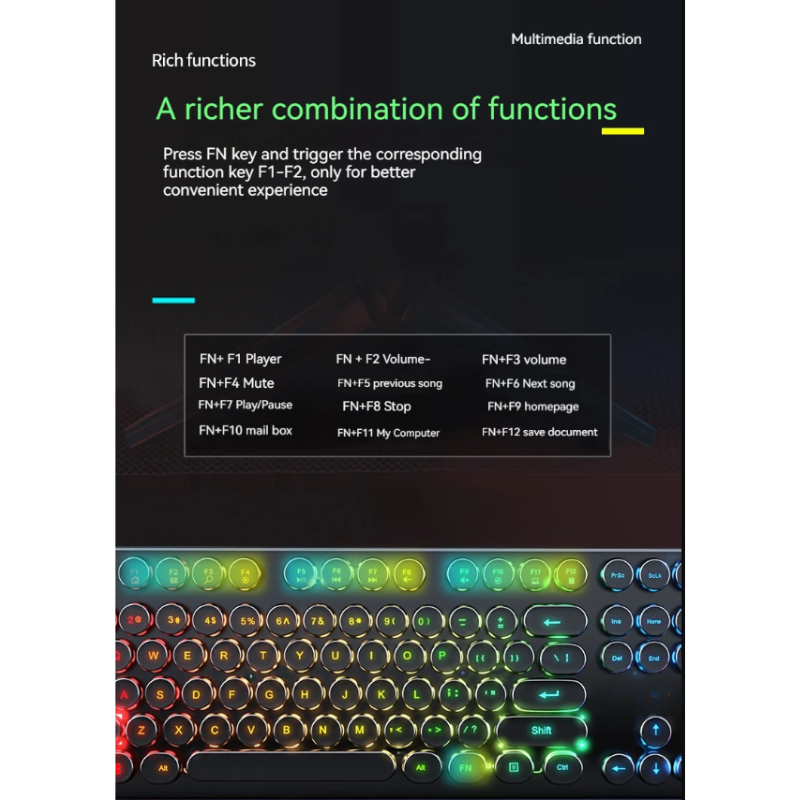 Retro Typewriter Gaming Keyboard RGB Wired 104 Keys