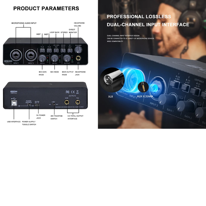 USB Audio Interface Mic Preamplifier 48V 32Bit