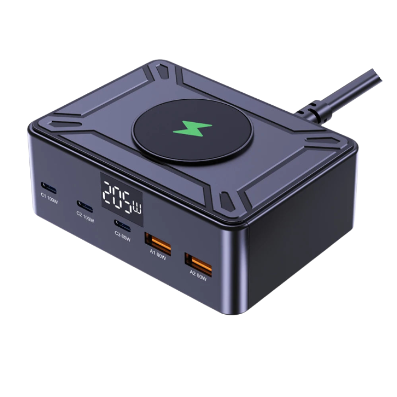 Charger GaN 205W Fast USB C Desktop Digital Display