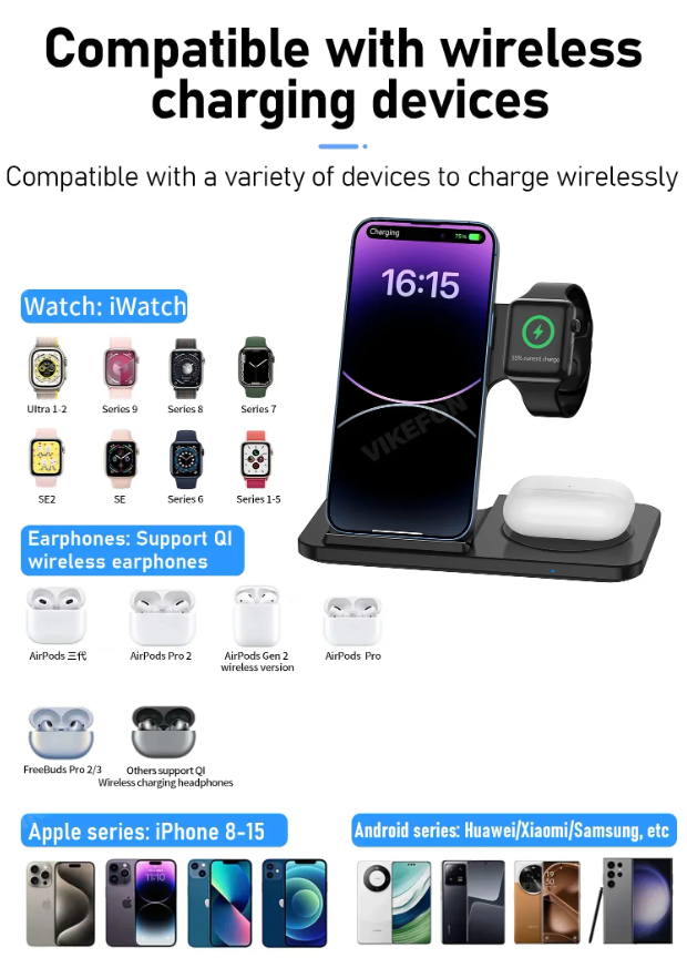 3 in 1 Fast Charging Foldable Stand Wireless Charger