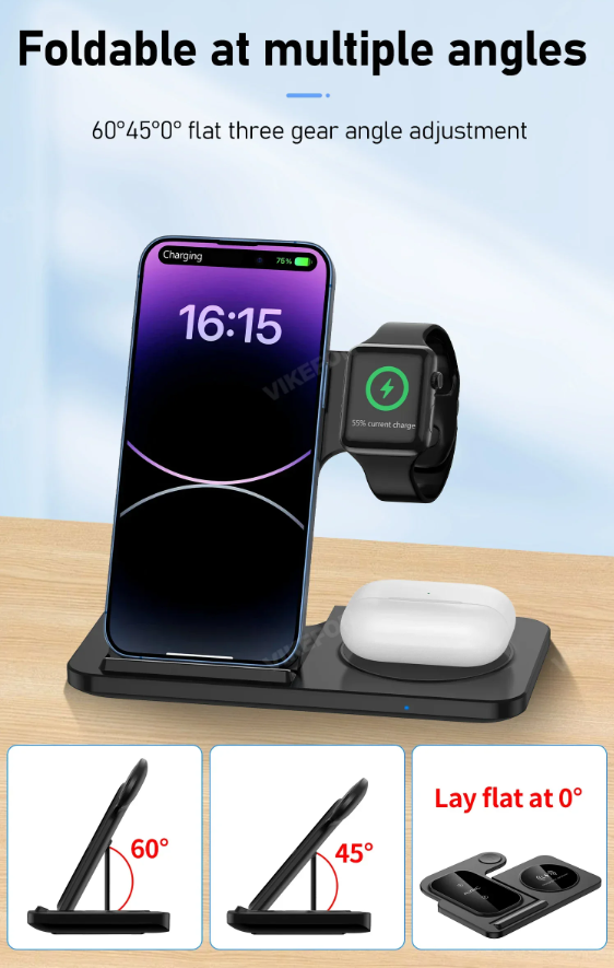 3 in 1 Fast Charging Foldable Stand Wireless Charger