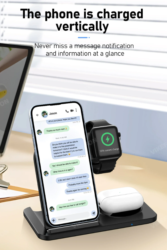 3 in 1 Fast Charging Foldable Stand Wireless Charger