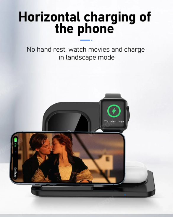 3 in 1 Fast Charging Foldable Stand Wireless Charger
