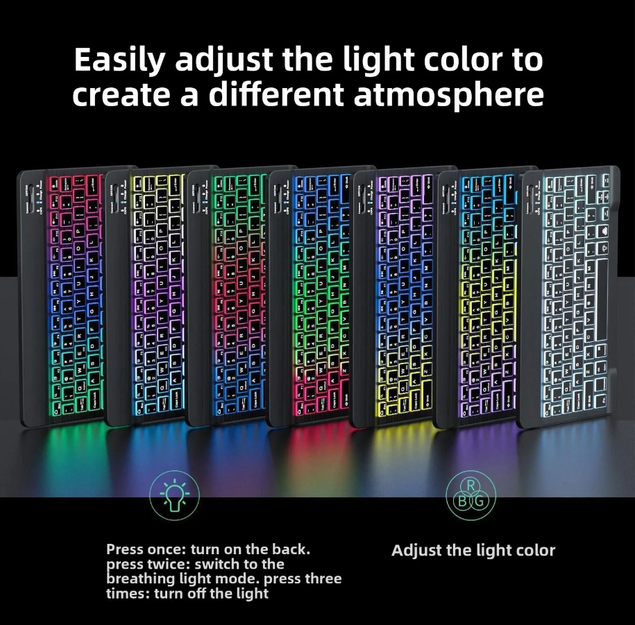 Wireless Bluetooth Keyboard with 3 Color Luminous Backlit