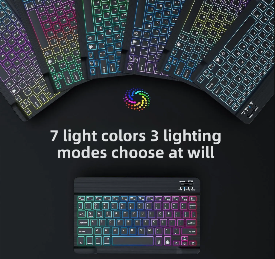 Wireless Bluetooth Keyboard with 3 Color Luminous Backlit
