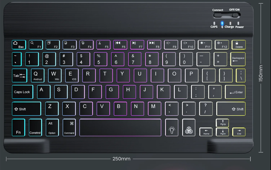 Wireless Bluetooth Keyboard with 3 Color Luminous Backlit