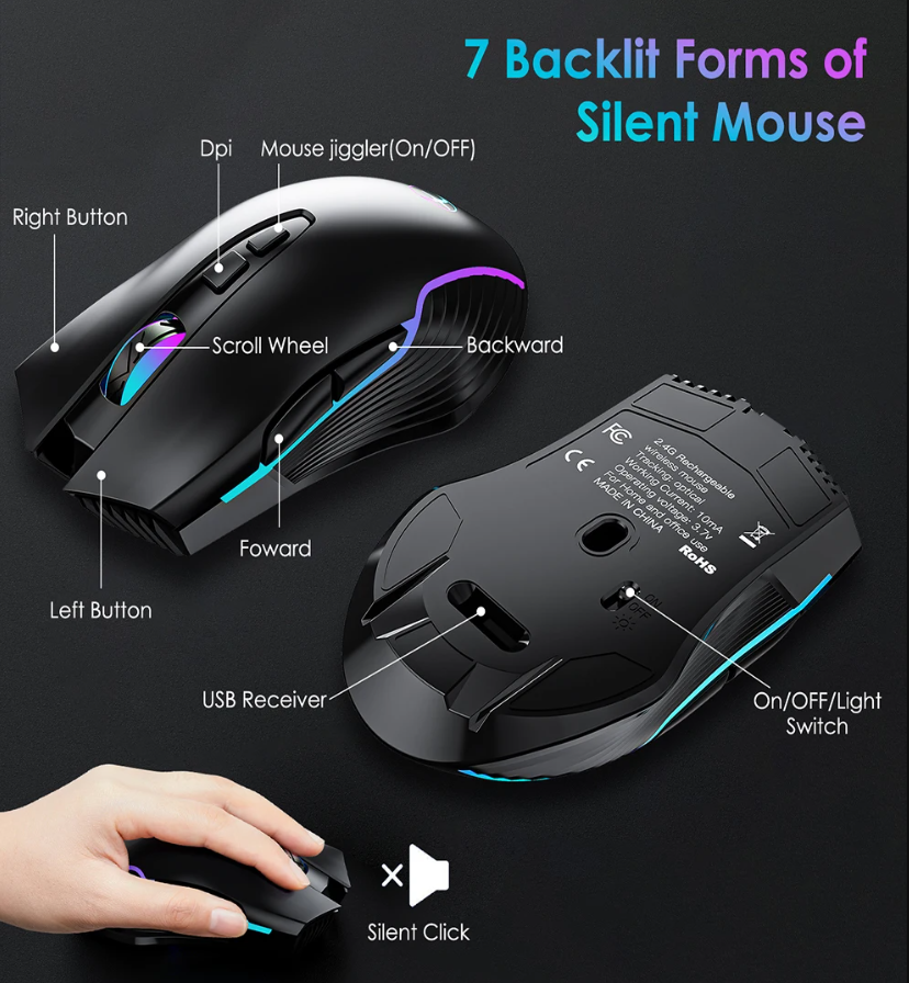 RGB Wireless Rechargeable Keyboard Mouse Combo