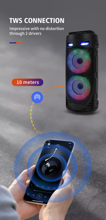 Portable Wireless Bluetooth Subwoofer Speaker Soundbar with LED lights & Karaoke