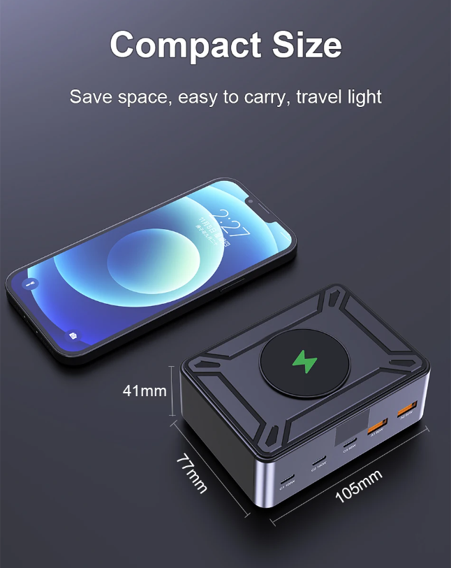 Charger GaN 205W Fast USB C Desktop Digital Display
