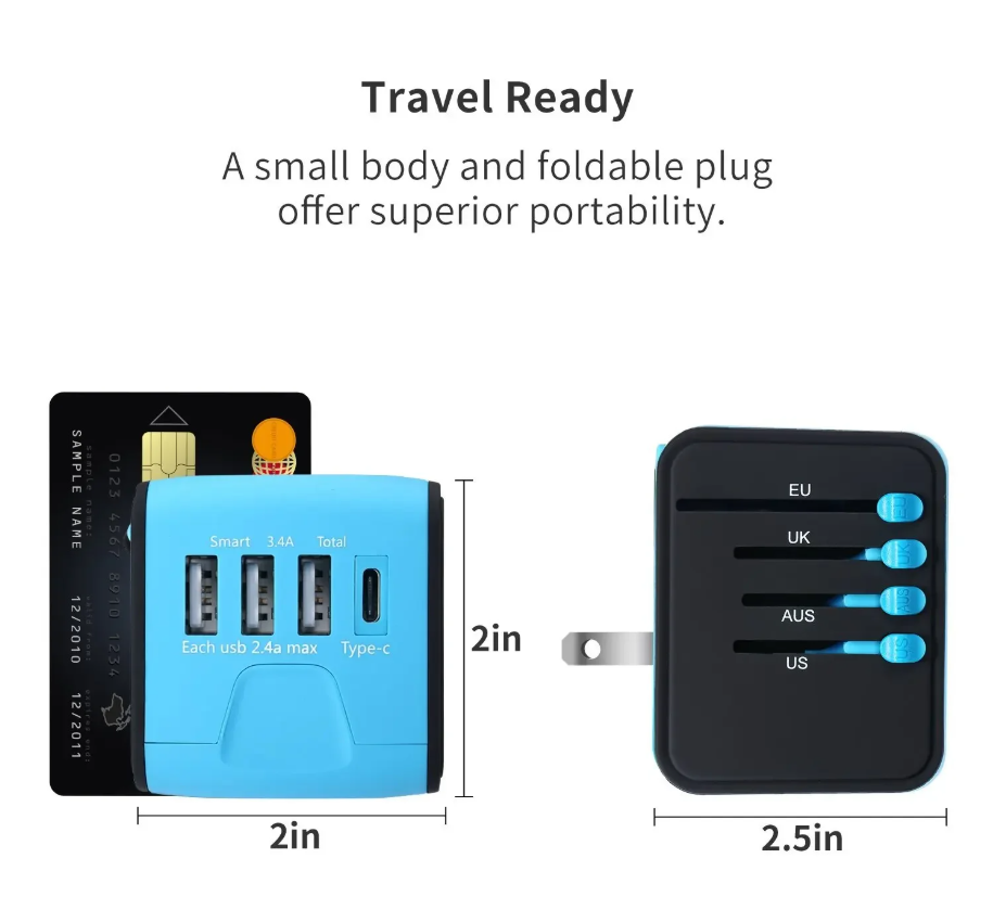 Travel Adapter Universal Plug with USB Type-C Ports