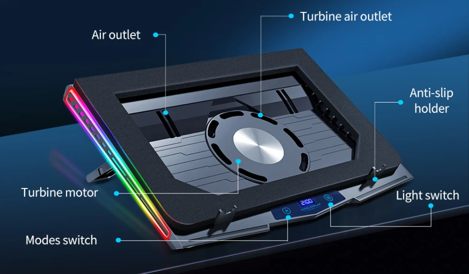 Laptop Cooling Pad Adjustable RGB Quiet USB Fans