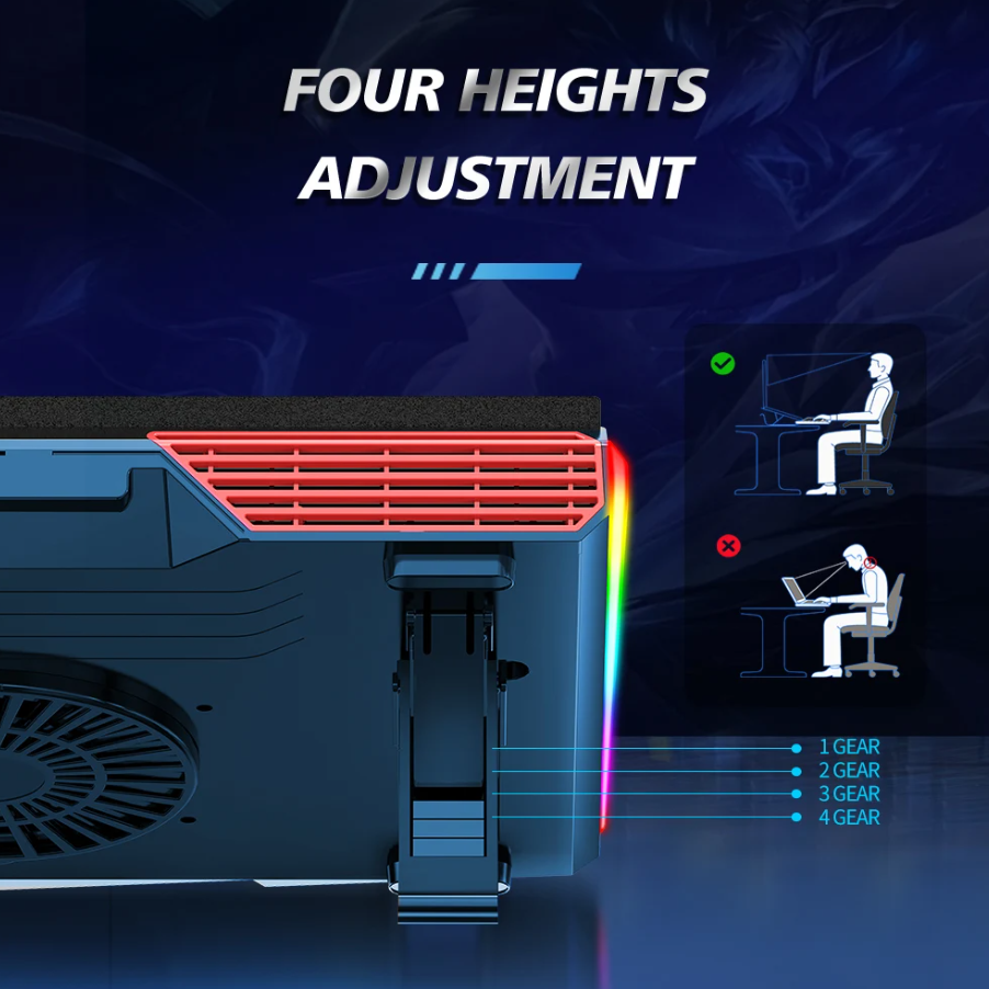 Laptop Cooling Pad Adjustable RGB Quiet USB Fans