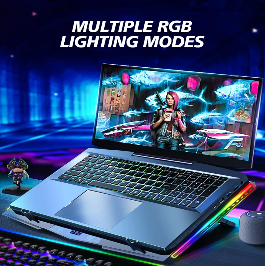 Laptop Cooling Pad Adjustable RGB Quiet USB Fans
