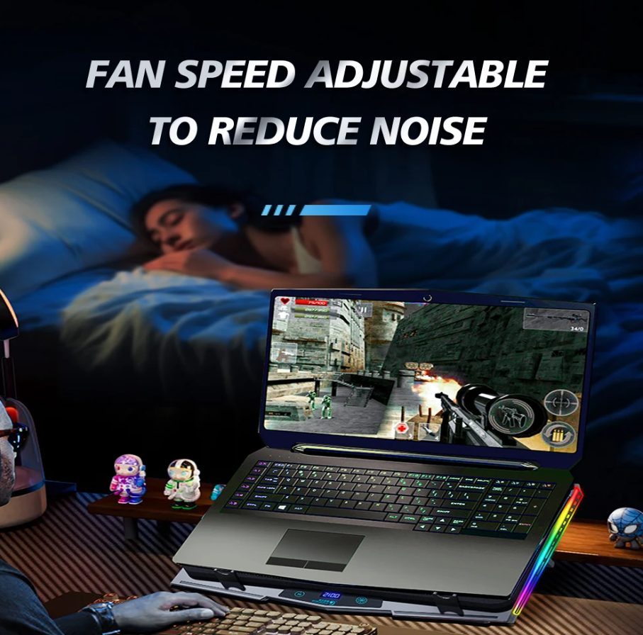 Laptop Cooling Pad Adjustable RGB Quiet USB Fans