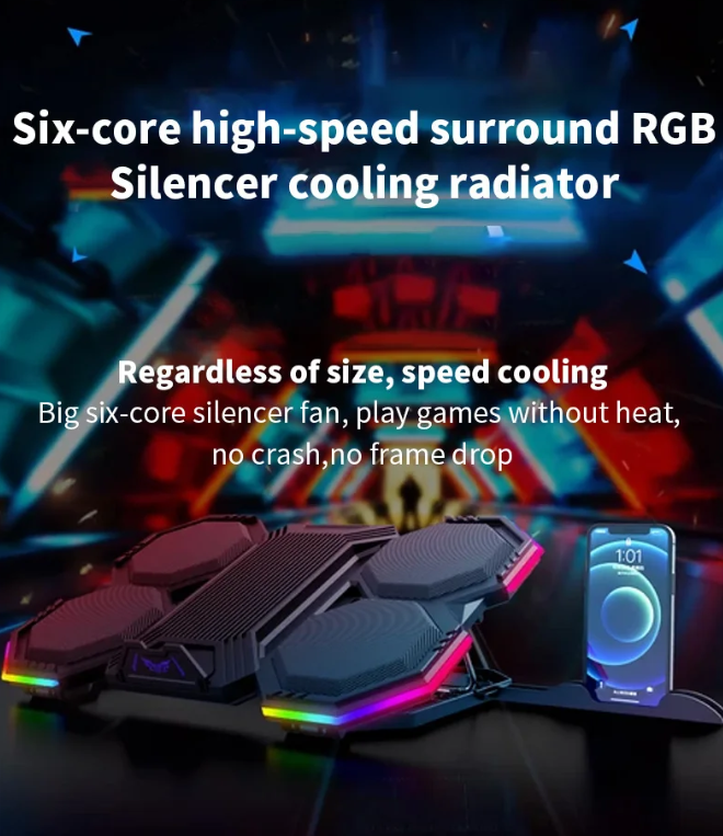 Laptop Cooling Pad RGB Stand with 6 Fans