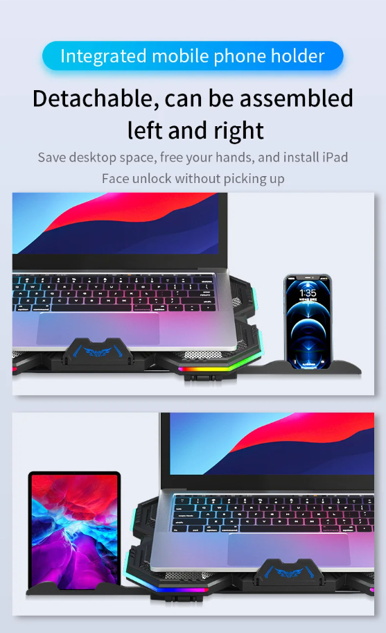 Laptop Cooling Pad RGB Stand with 6 Fans