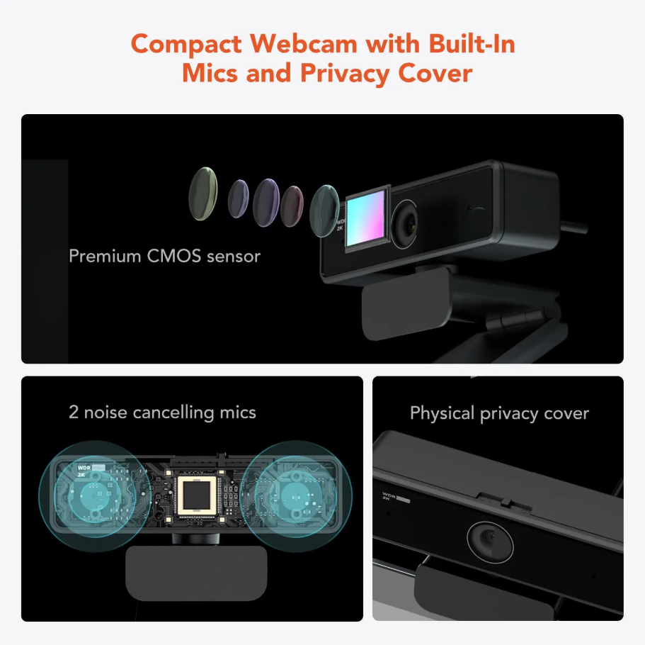 Webcam USB 1080p 60fps Full HD with Microphone