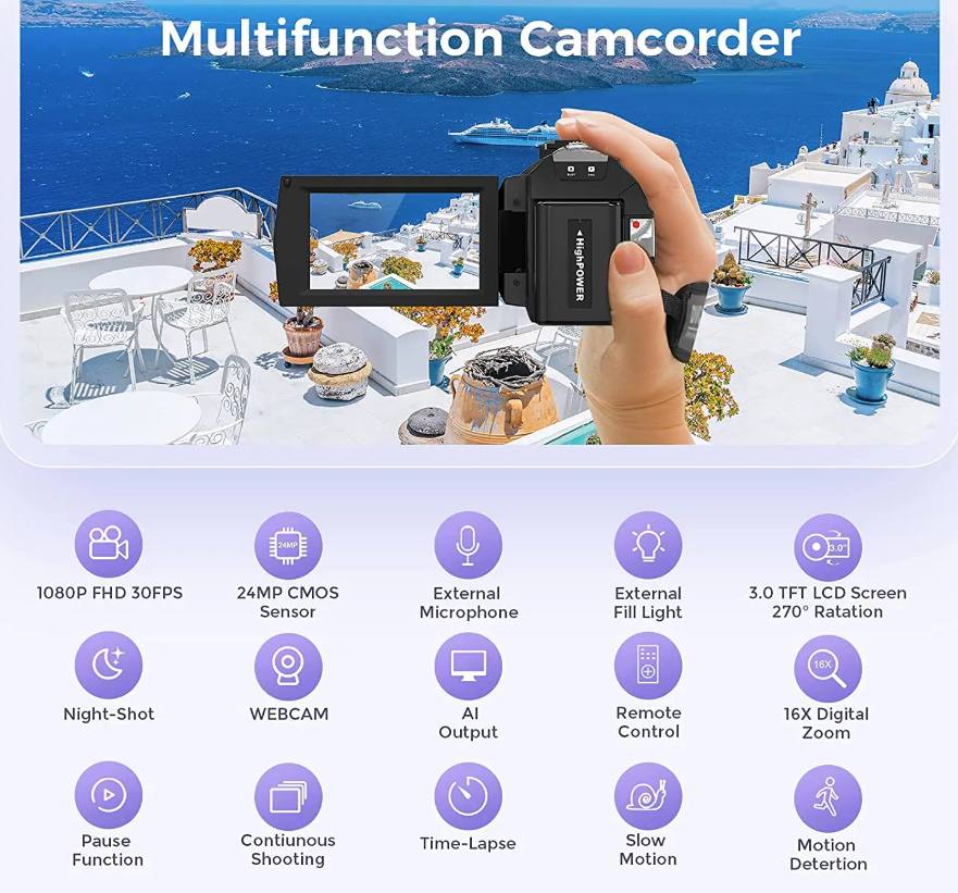 Digital Camera Video Camcorder with Rotating LCD Screen