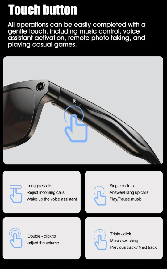 Smart Glasses 4K Camera AI Voice Bluetooth Call