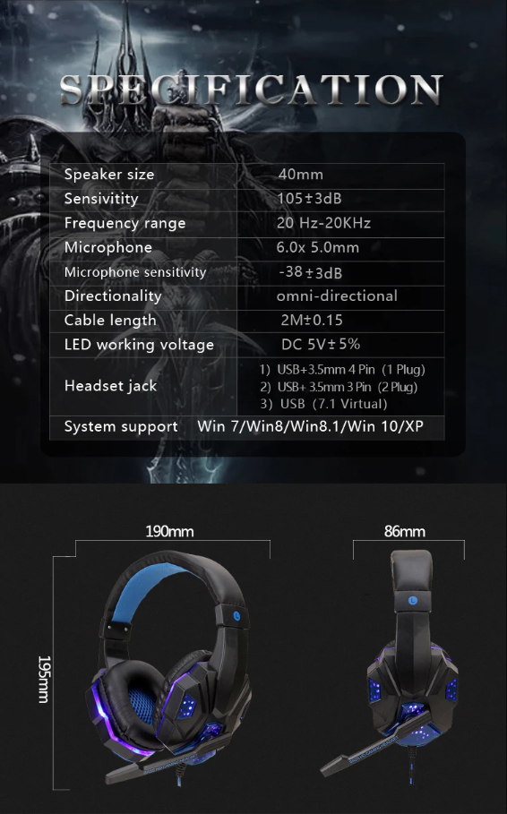 Wired LED Gaming Headset with Microphone