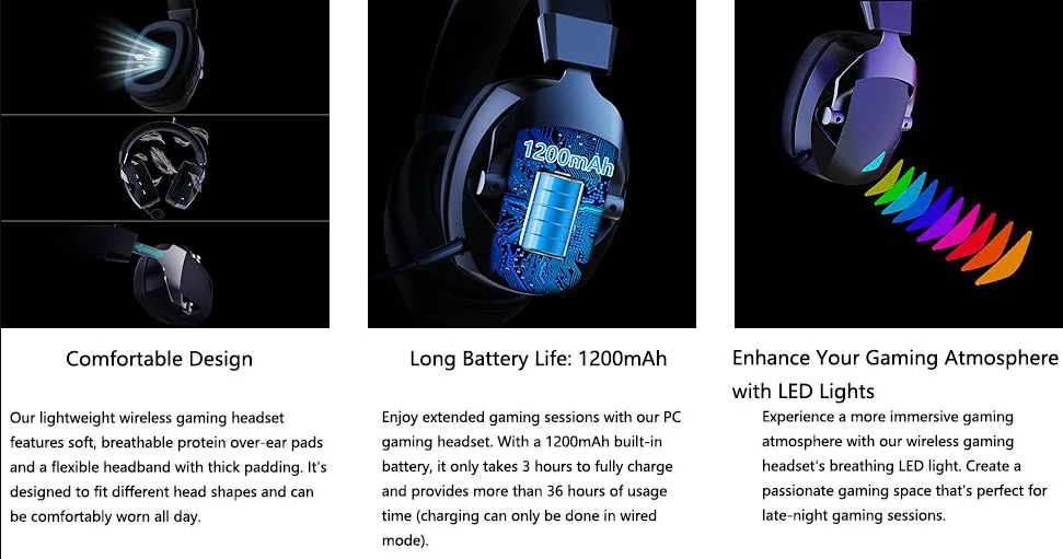 Wireless Bluetooth Noise Cancelling Gaming Headset with Mic