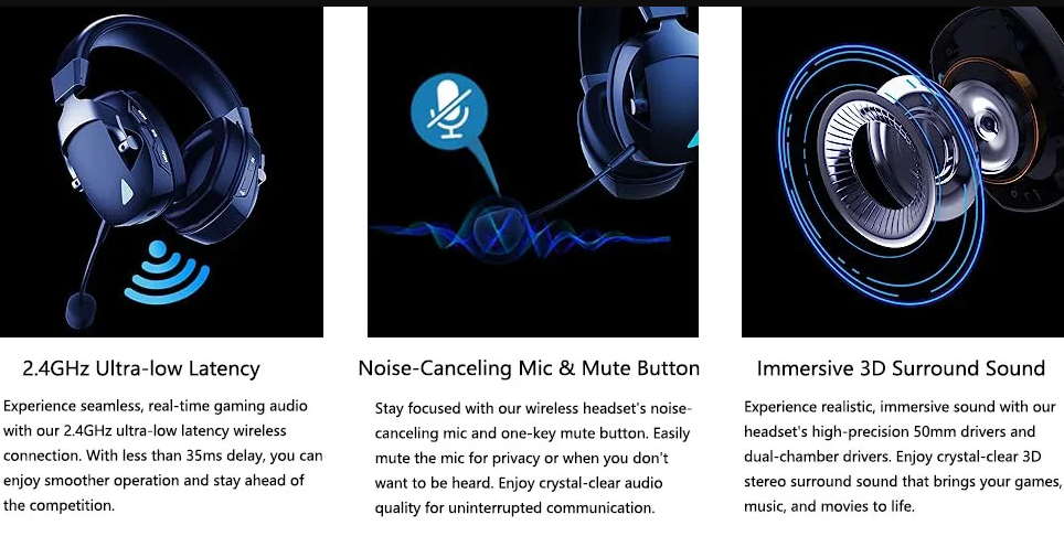 Wireless Bluetooth Noise Cancelling Gaming Headset with Mic