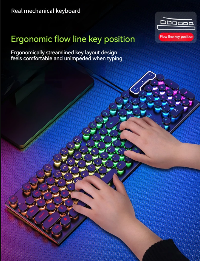 Retro Typewriter Gaming Keyboard RGB Wired 104 Keys