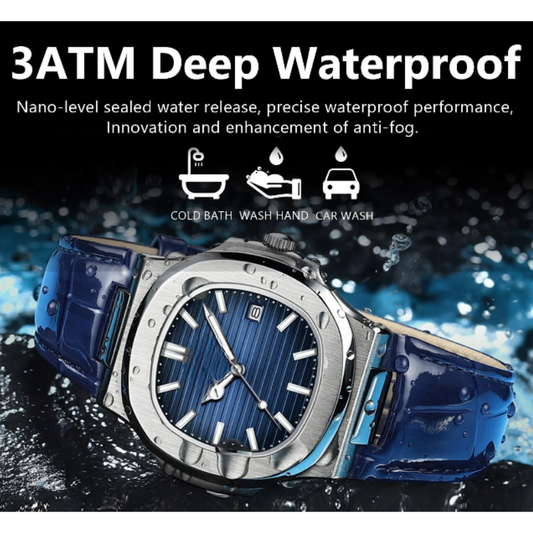 Men’s Watch Square Quartz with Waterproof Leather