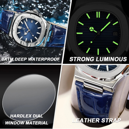 Men’s Watch Square Quartz with Waterproof Leather