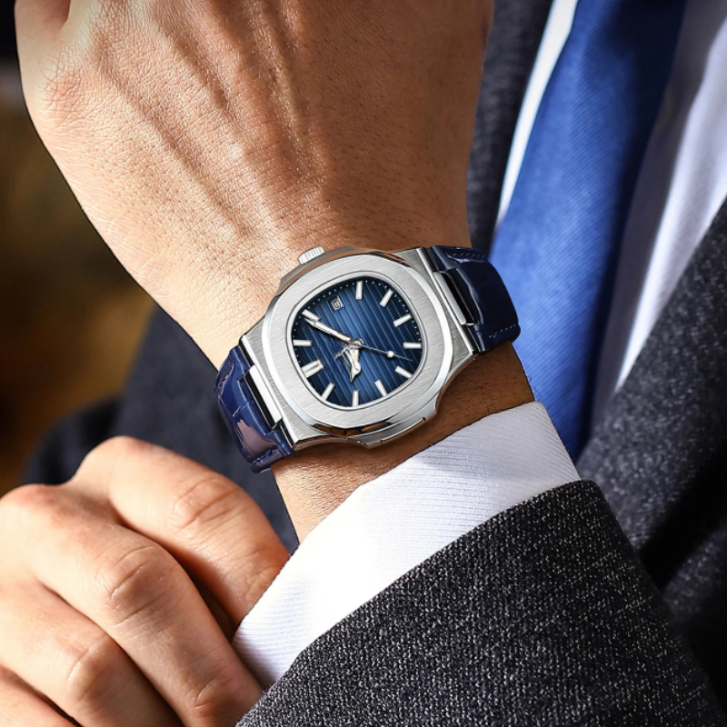 Men’s Watch Square Quartz with Waterproof Leather