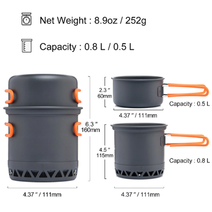 Camping Cookware Set Aluminum Portable Outdoor 1.3L