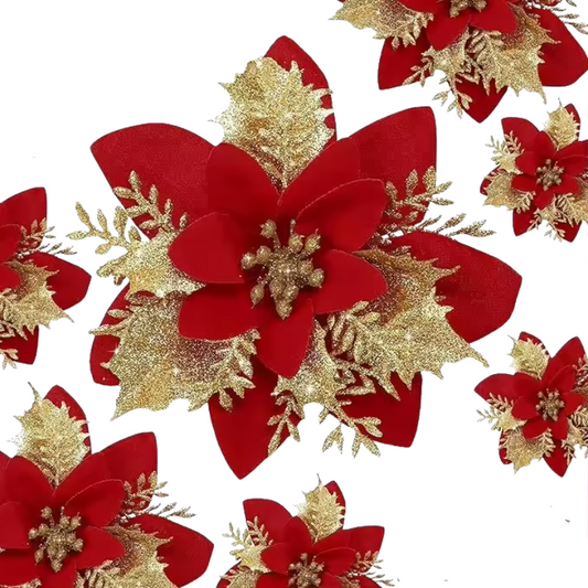 Christmas Flower Ornaments with Glitter Silk (22pcs)
