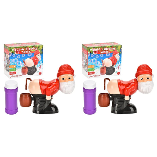 Two bubble blowing gnomes with boxes on a white background