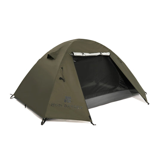 Green camping tent on a white background