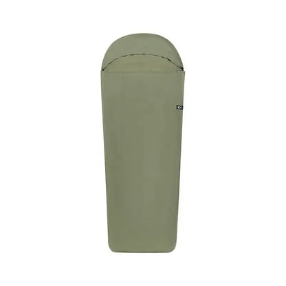 Green sleeping bag on a white background