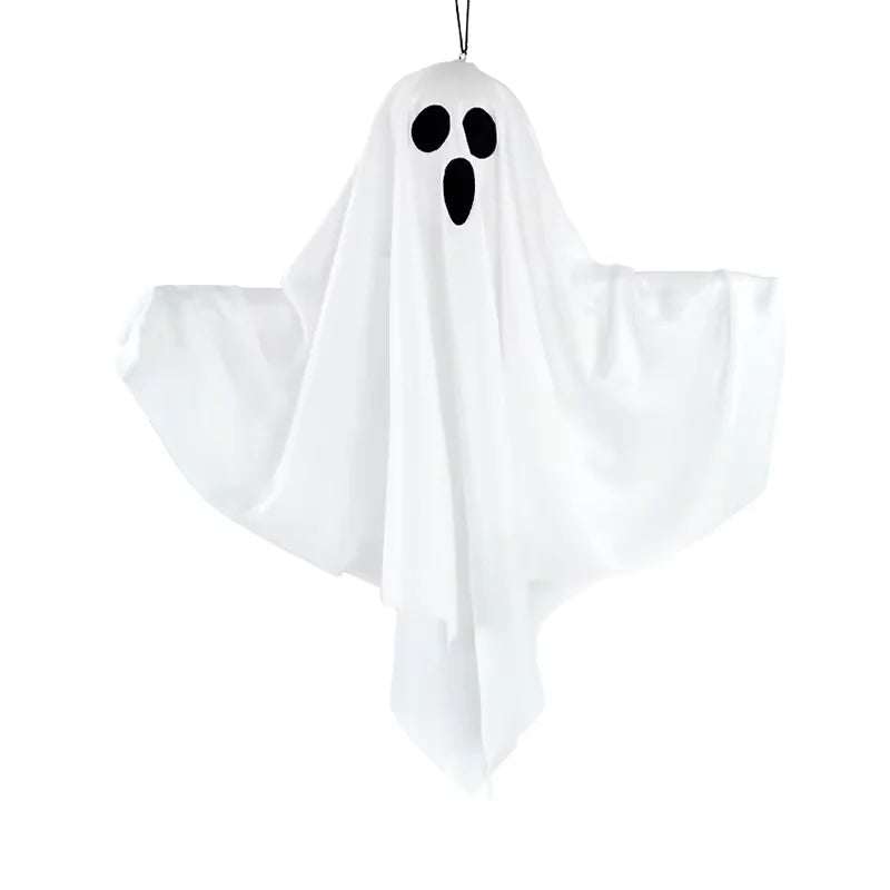 Hanging ghost decoration with dimensions on a white background