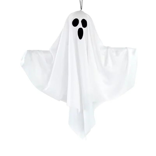 Hanging ghost decoration with dimensions on a white background