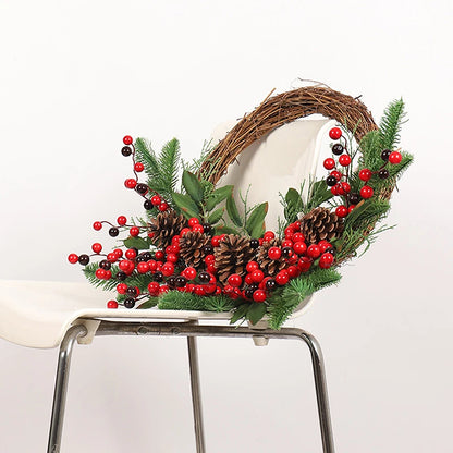 Christmas Wreath Rattan Pine Cones Berries Branches